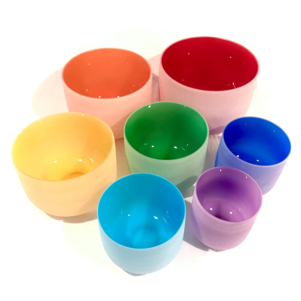 7 PCS Colored Frosted Chakra Quartz Crystal Singing Bowls