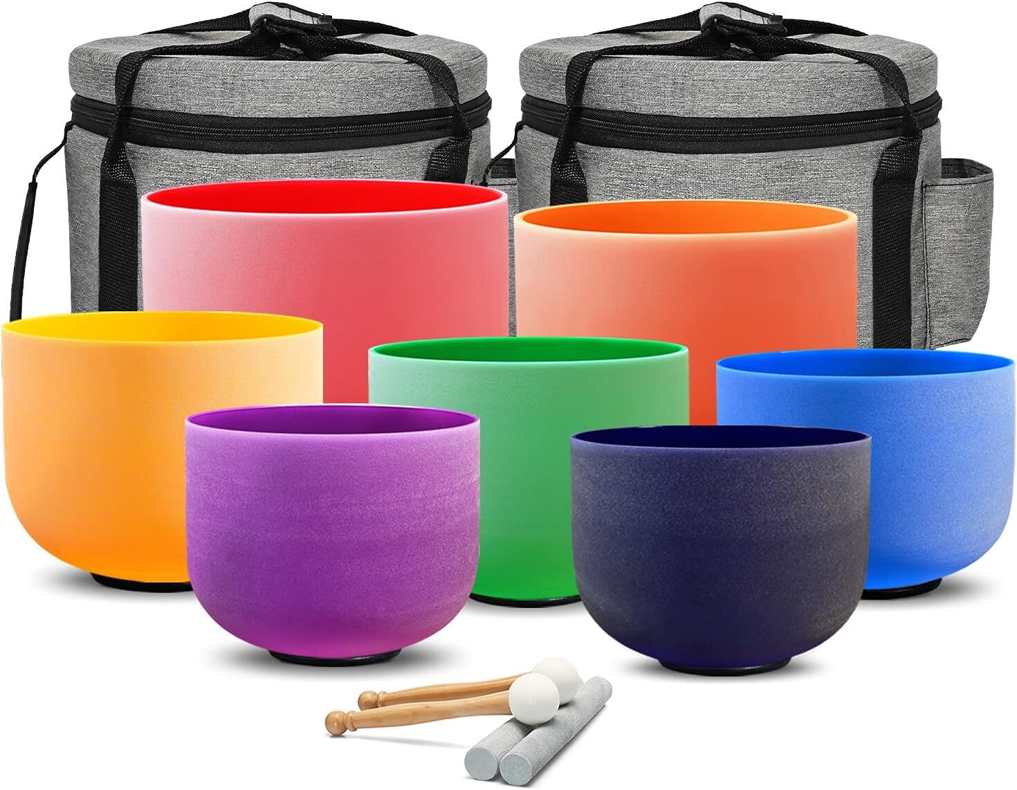 7 PCS Colored Frosted Chakra Quartz Crystal Singing Bowls