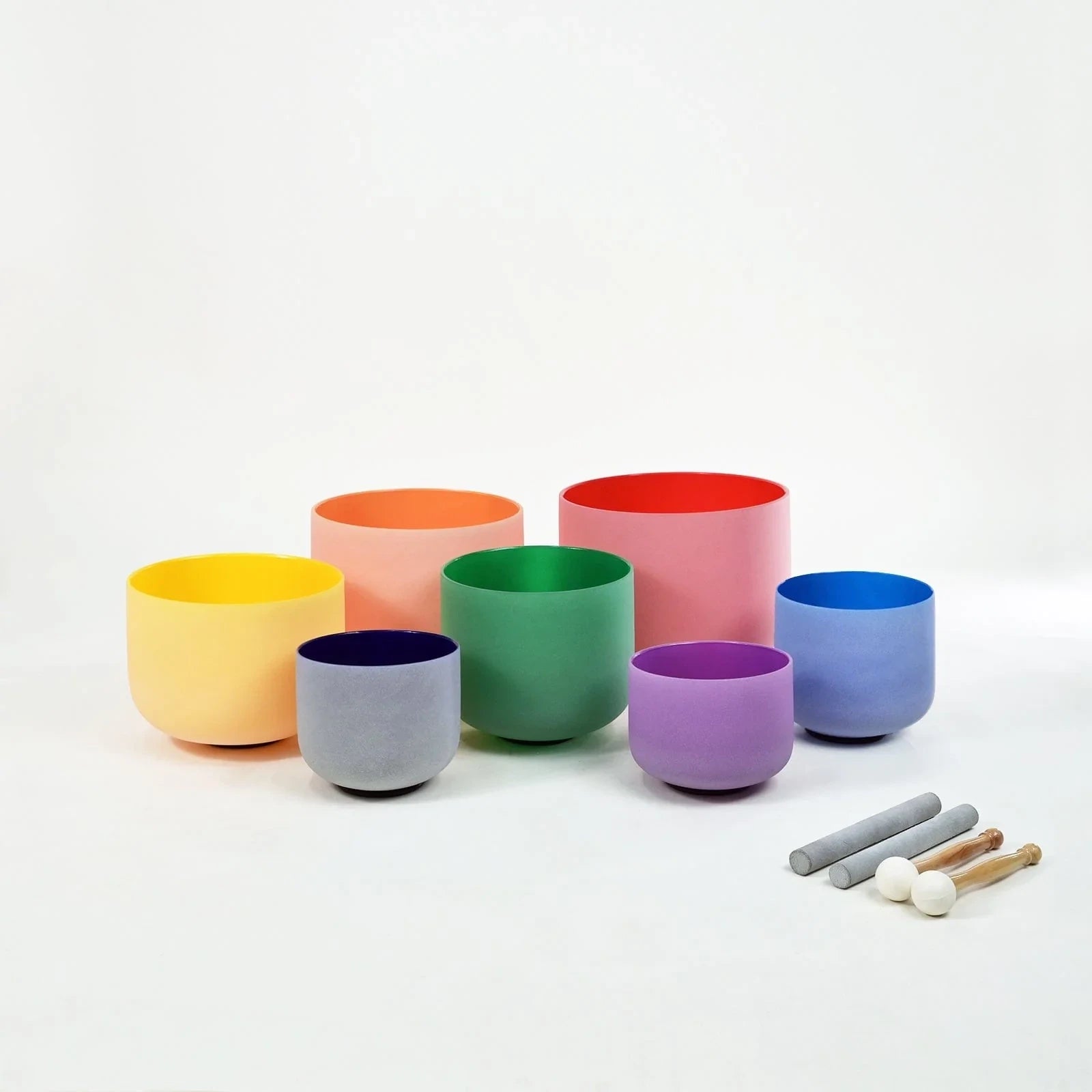 7 PCS Colored Frosted Chakra Quartz Crystal Singing Bowls