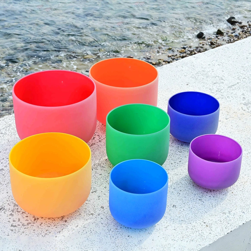 7 PCS Colored Frosted Chakra Quartz Crystal Singing Bowls