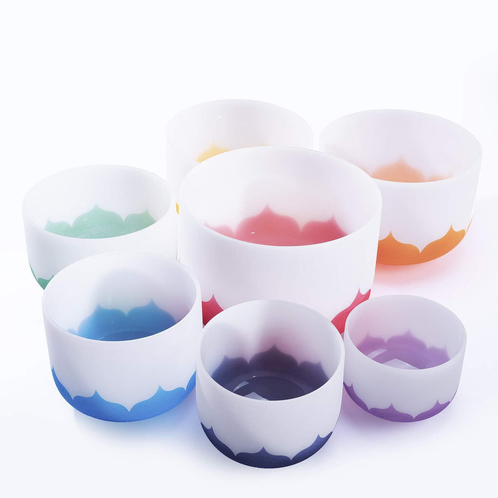 7 PCS Lotus Frosted Chakra Quartz Crystal Singing Bowls