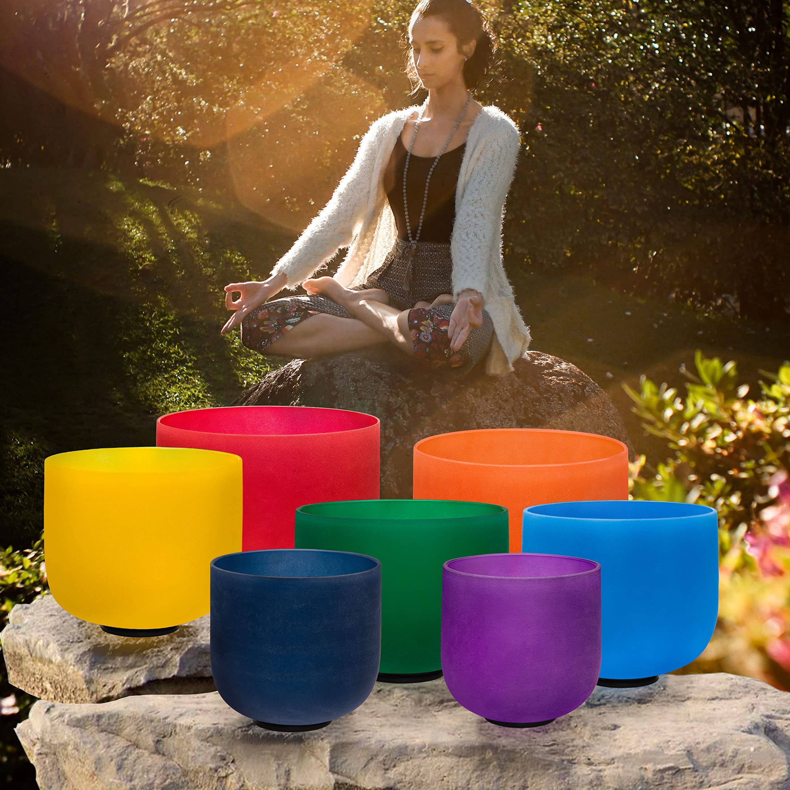7 PCS Colored Frosted Chakra Quartz Crystal Singing Bowls