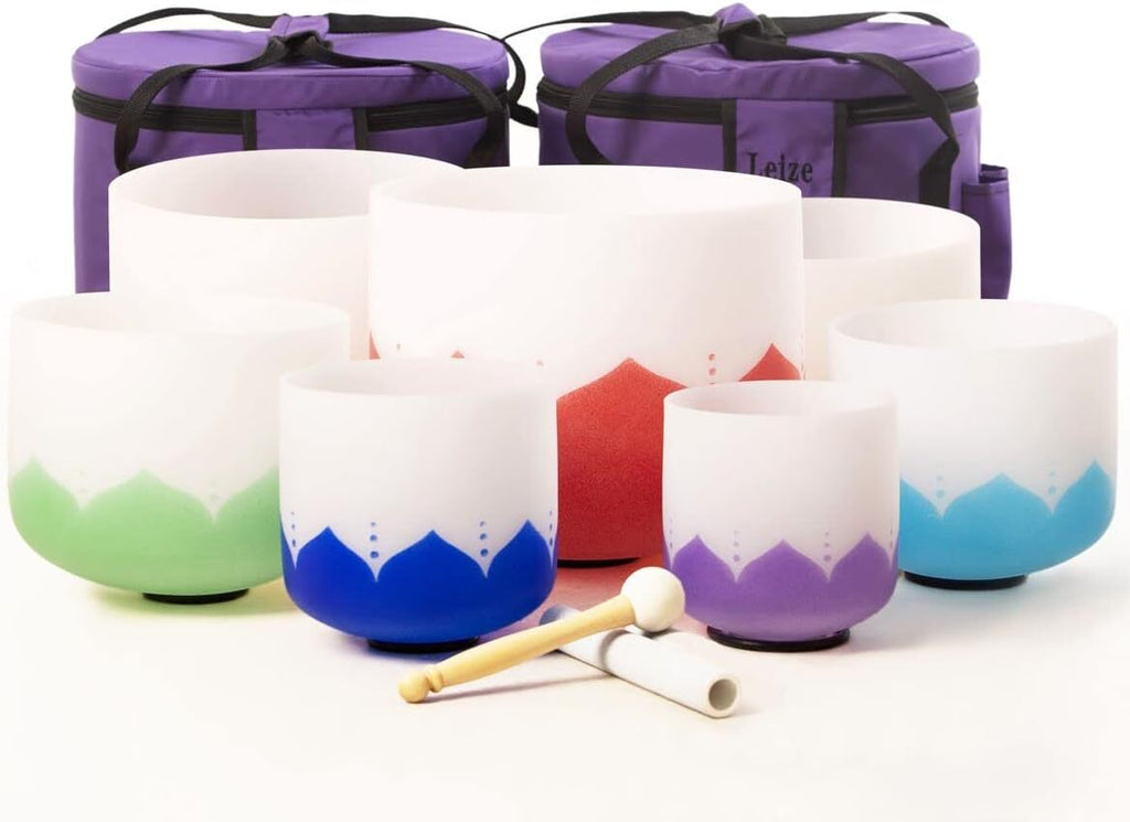 7 PCS Lotus Frosted Chakra Quartz Crystal Singing Bowls