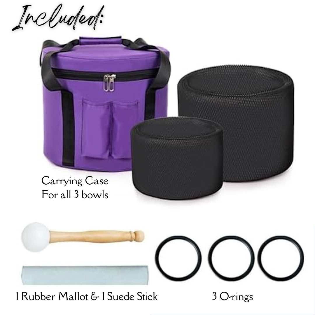 3 PCS Colored Frosted Chakra Quartz Crystal Singing Bowls (Full Size)