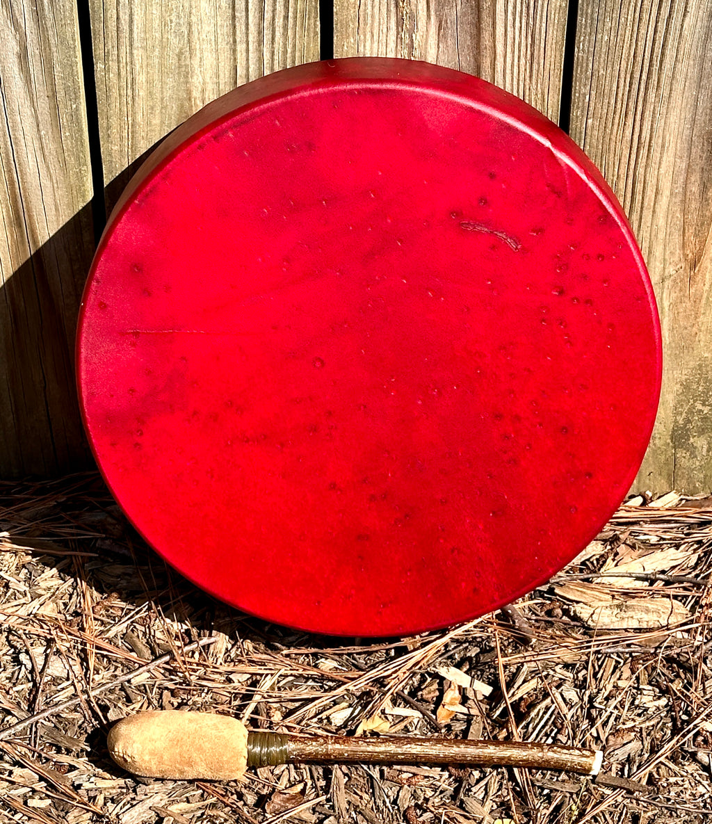14" Deer Hide Drum, Red
