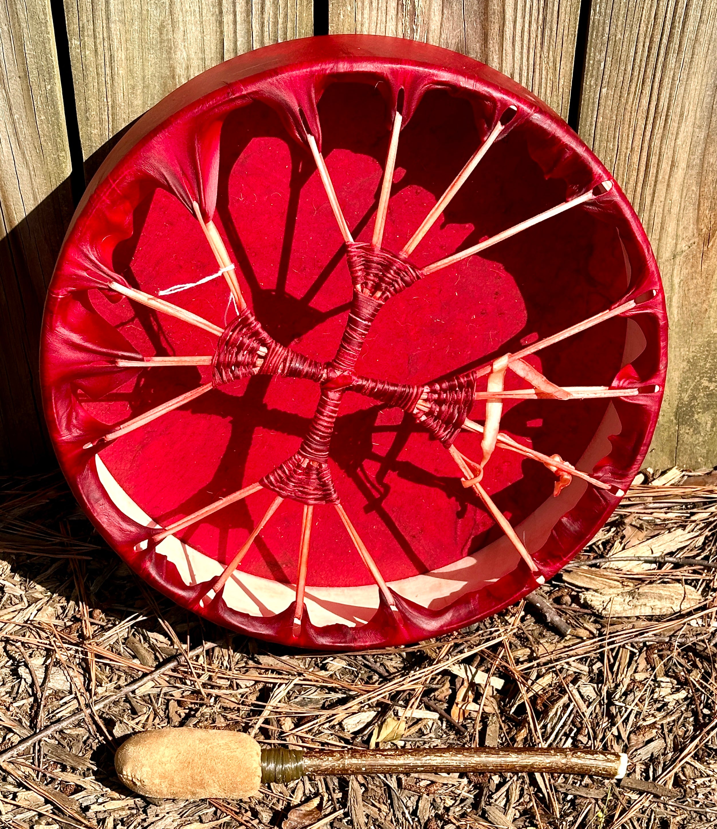 14" Deer Hide Drum, Red