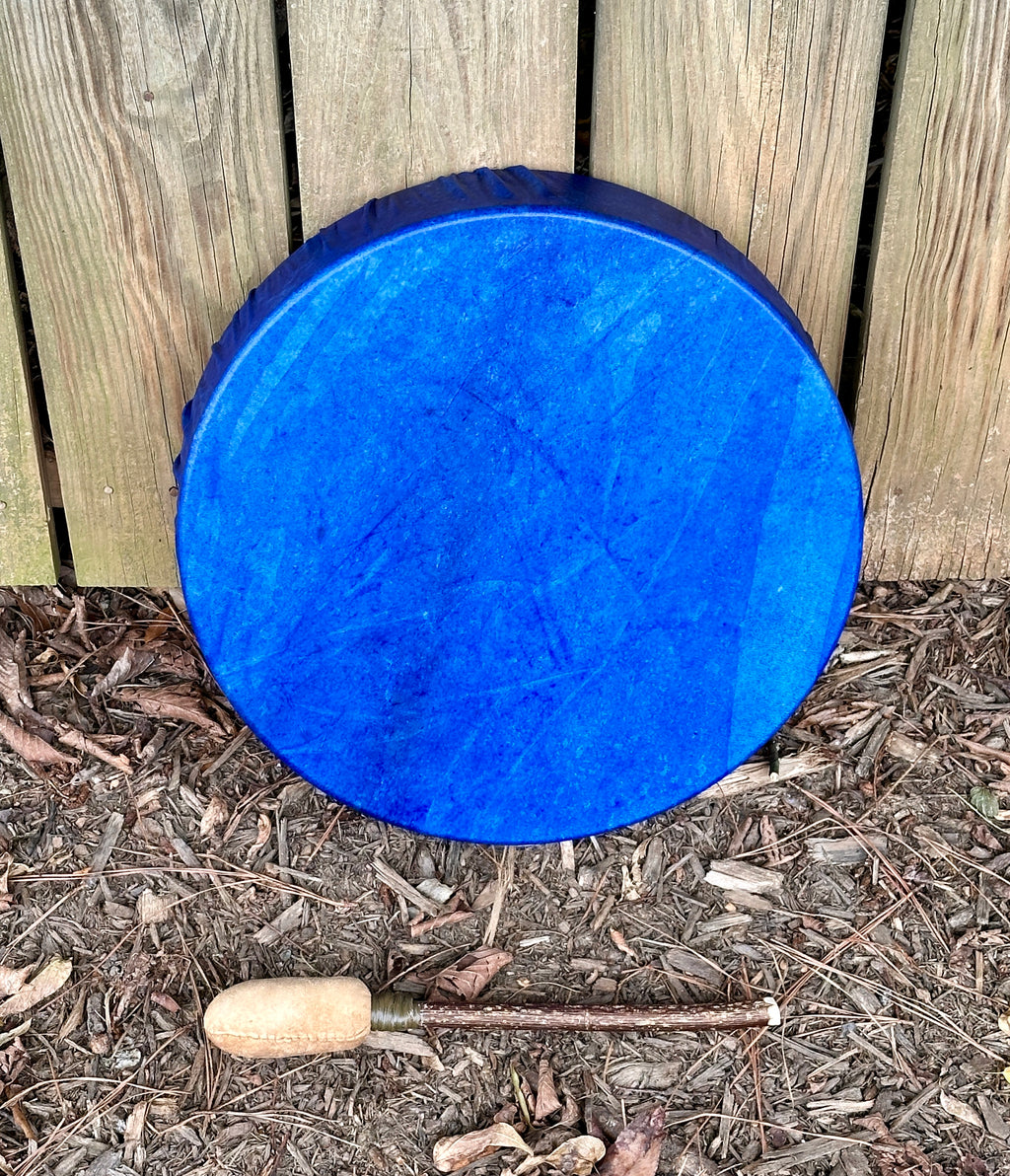 14" Deer Hide Drum, Blue