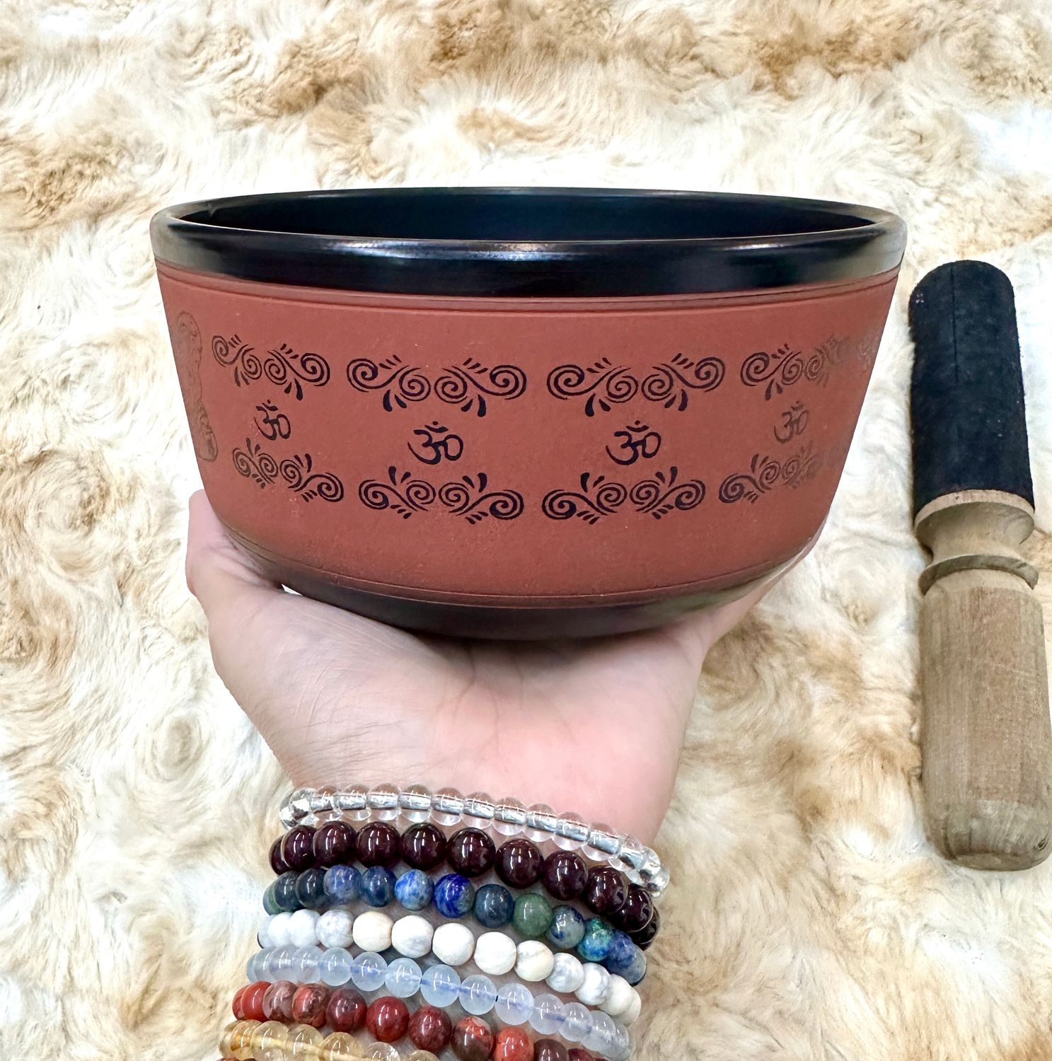 6" Tibetan Singing Bowl Flat Sided, Ganesh, Red