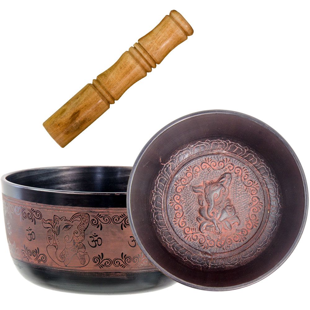 6" Tibetan Singing Bowl Flat Sided, Ganesh, Red