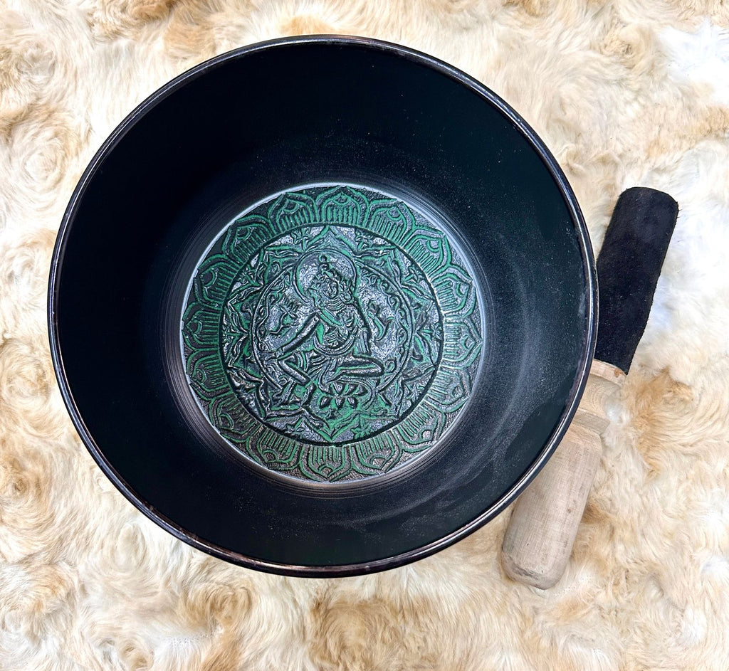 7.5" Tibetan Singing Bowl Round Sided, Green Tara