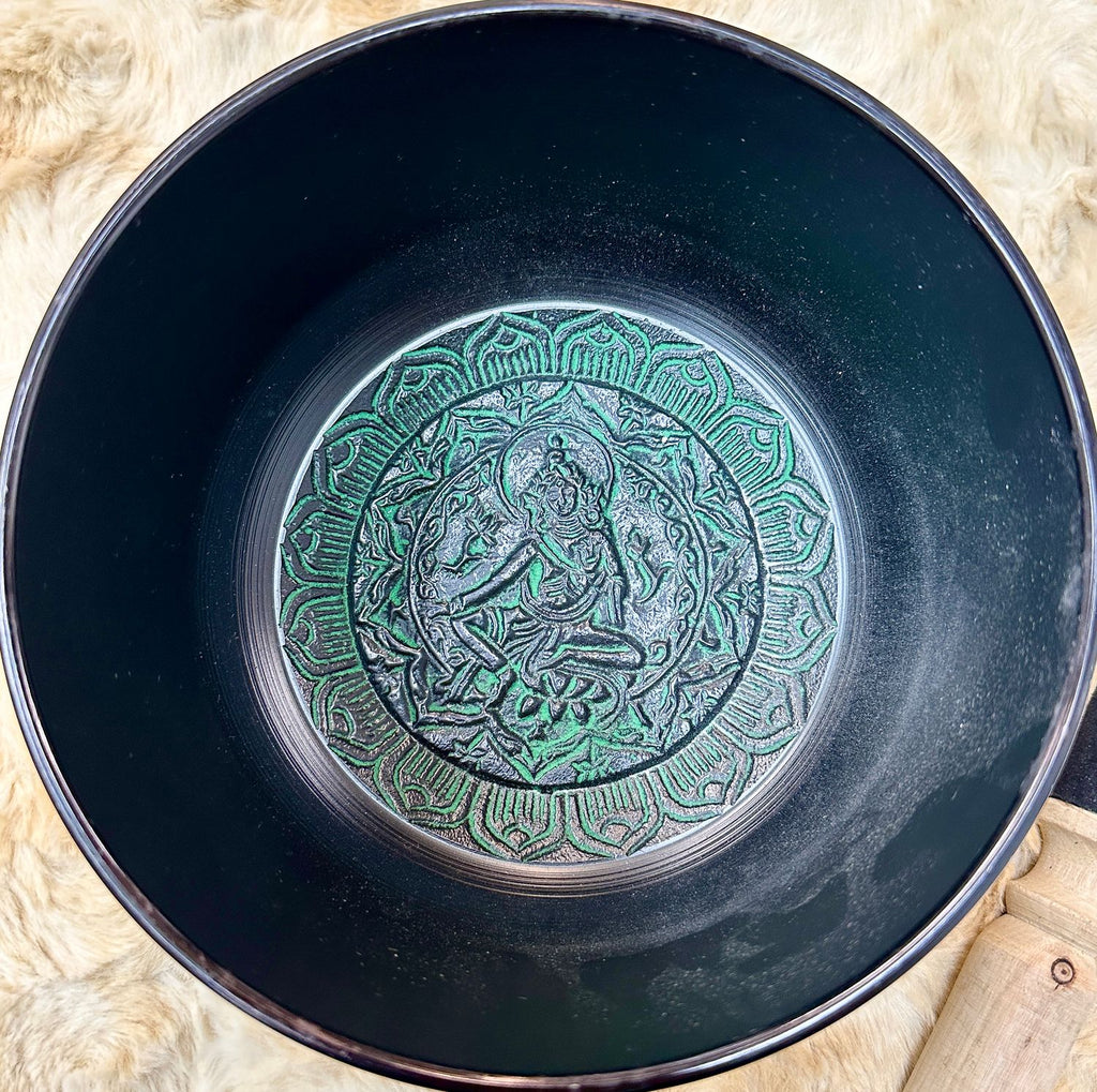7.5" Tibetan Singing Bowl Round Sided, Green Tara